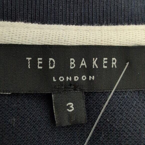 Ted Baker Polo Shirt Size 3 Medium Long Sleeve Side Seam Striped Navy Blue - Picture 7 of 10